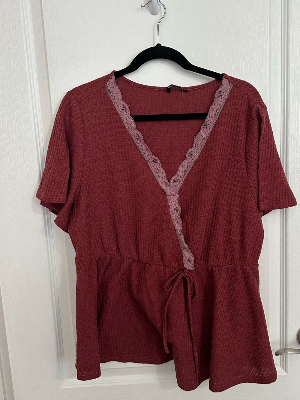 BloomChic Lace-Trim Wrap Top - Mauve